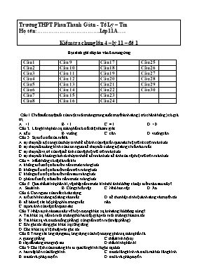 Đề kiểm tra lần 4 môn Vật lý Lớp 11 - Đề 1 - Trường THPT Phan Thanh Giản